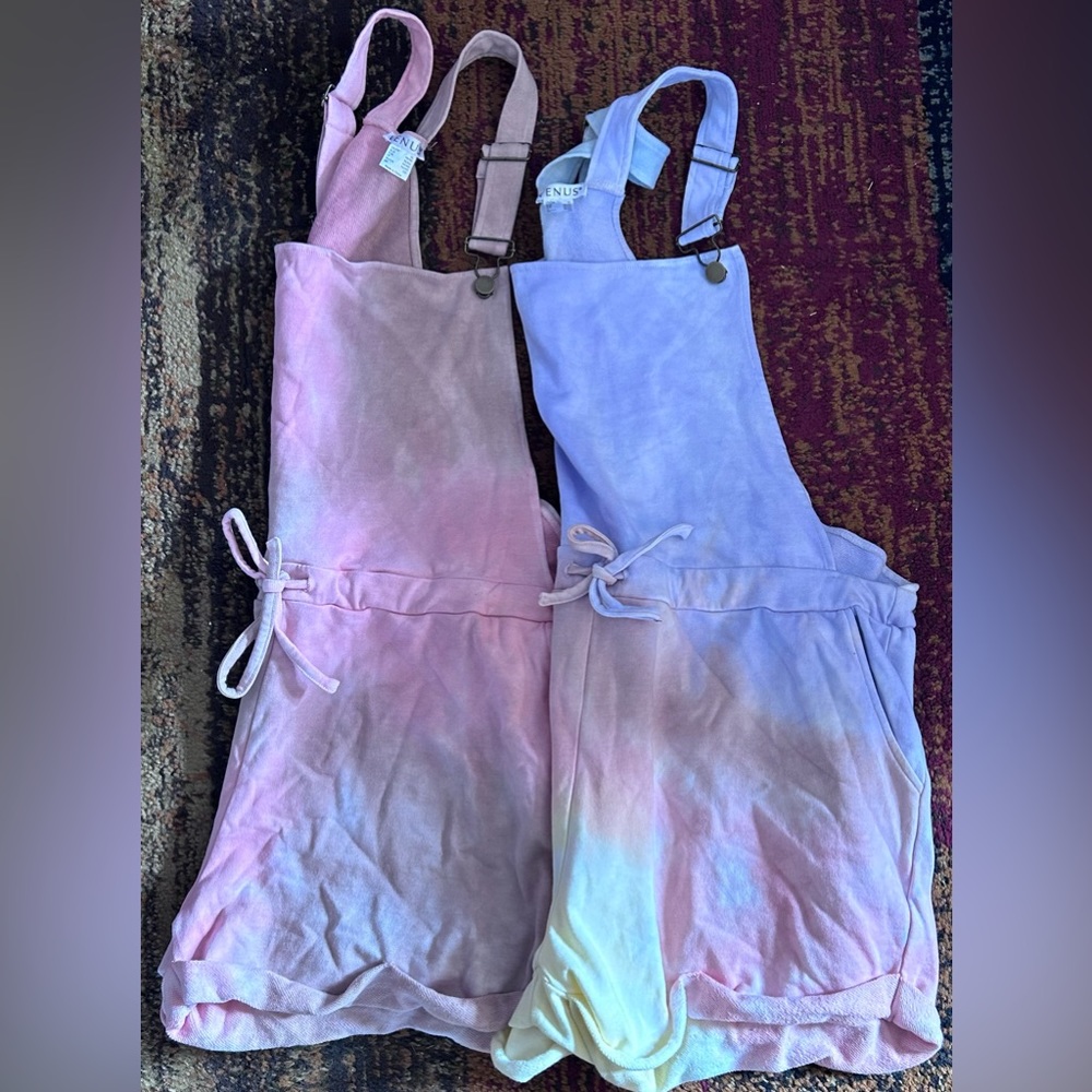 2 Pair of Venus Tie Dye Short Overalls Shortalls With Pockets Sz XL Soft